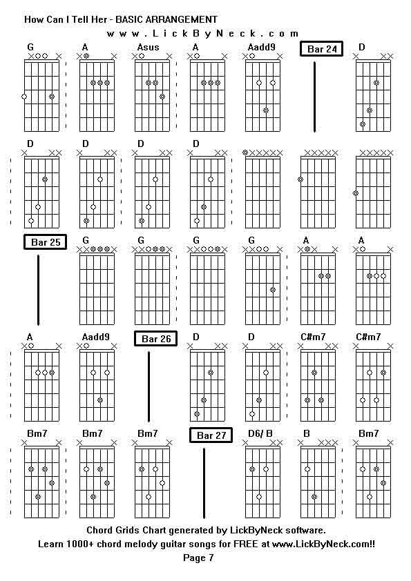 Chord Grids Chart of chord melody fingerstyle guitar song-How Can I Tell Her - BASIC ARRANGEMENT,generated by LickByNeck software.